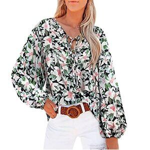 Floral Long Sleeve Blouse Size S 4 Peasant Top Boho Festival Dressy Loose Fit